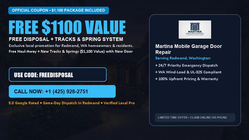 FREE Old Door Haul-Away & Heavy-Duty Tracks in Redmond, WA - Martina Mobile Garage Door Repair